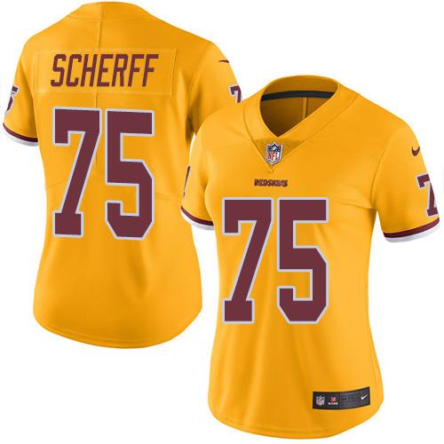 Nike Redskins #75 Brandon Scherff Gold Women's Stitched NFL Limited Rush Jersey - Click Image to Close